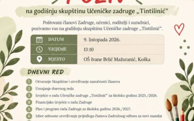 VIJEST: Poziv na godišnju skupštinu Učeničke zadruge “Tintilinić”